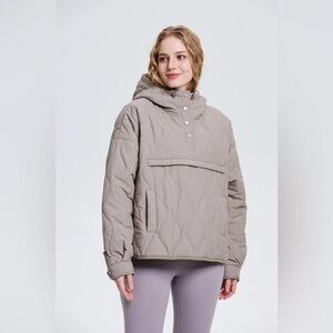 Puffit dark taupe packable Quilted Water - Repellent Hooded Pullover small nwot